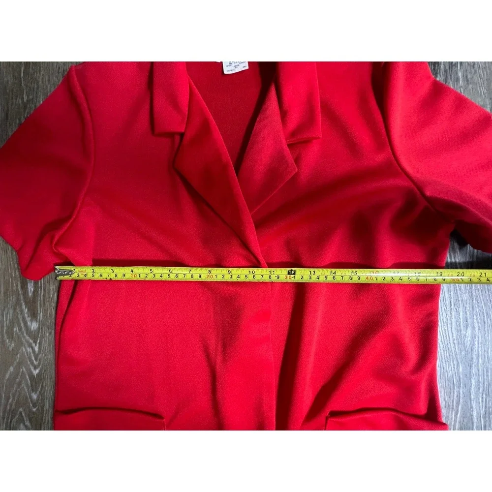 Improved Living Blazer Top Women Large Red‎ Short Sleeve Vintage Open Front
